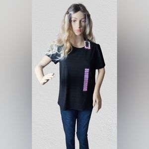 NWT Rafaella black eyelet short sleeve top, women's small